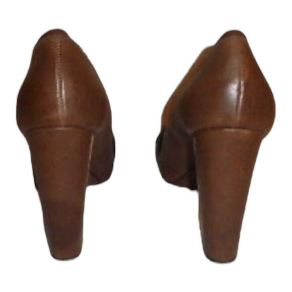 Tory Burch Peep Toe Quentin Landed Capra Fig Brown Leather Heels Size 8.5 - Picture 3 of 12